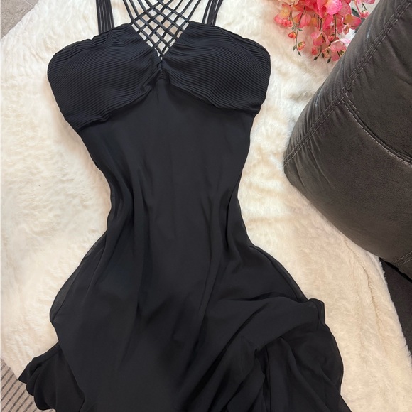 Studio Black Sleeveless Spaghetti Strap Cocktail Gown - Picture 3 of 6